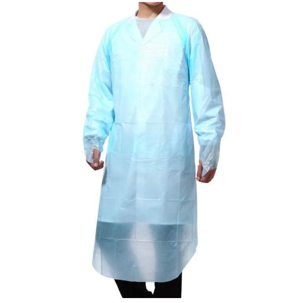 Disposable CPE PE Visiting Gown/Plastic Apron Blue Plastic Non-Surgical CPE Isolation Gown