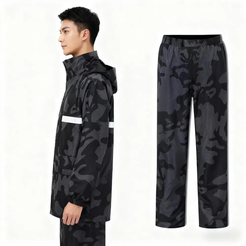 Wholesale Black Polyester Reflective Motorcycle Raincoat for Outdoor Rainy Days