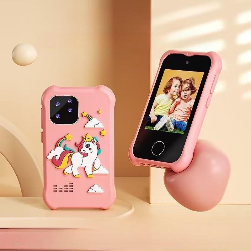 Children Smart Touching Phone Unicorn Toy Cross-Mirror Mini Cartoon Digital Phone 2.8 Inch HD