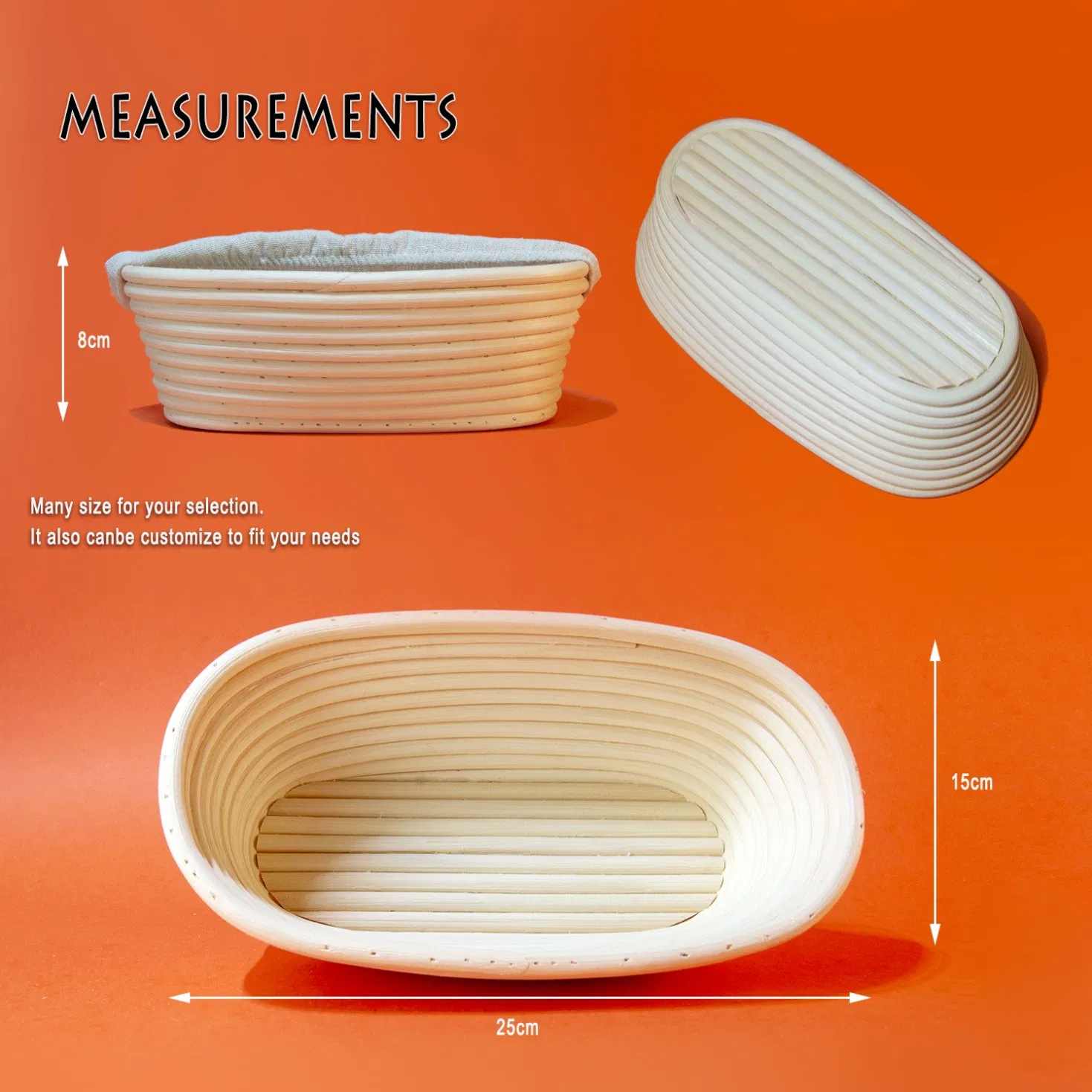 Eco-Friendly Natural Rattan 10 Inch Oval Bread Proofing Basket for Bakers