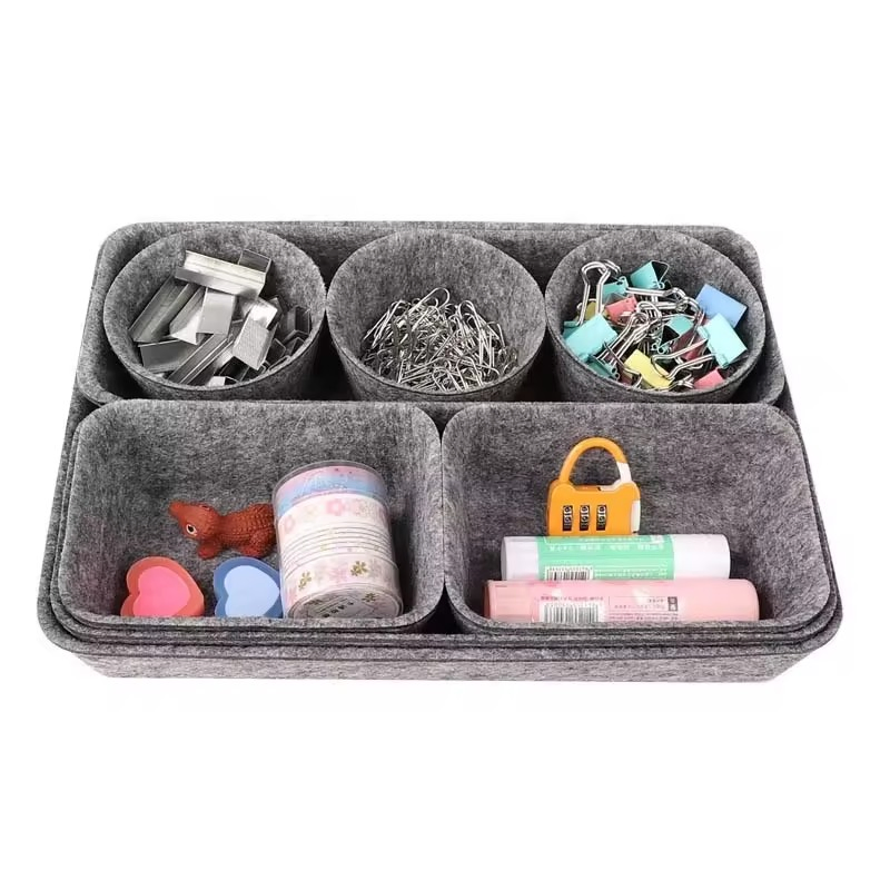 Pack -8 Office Desk Organizer Set Felt Drawer Trays Divider Bin