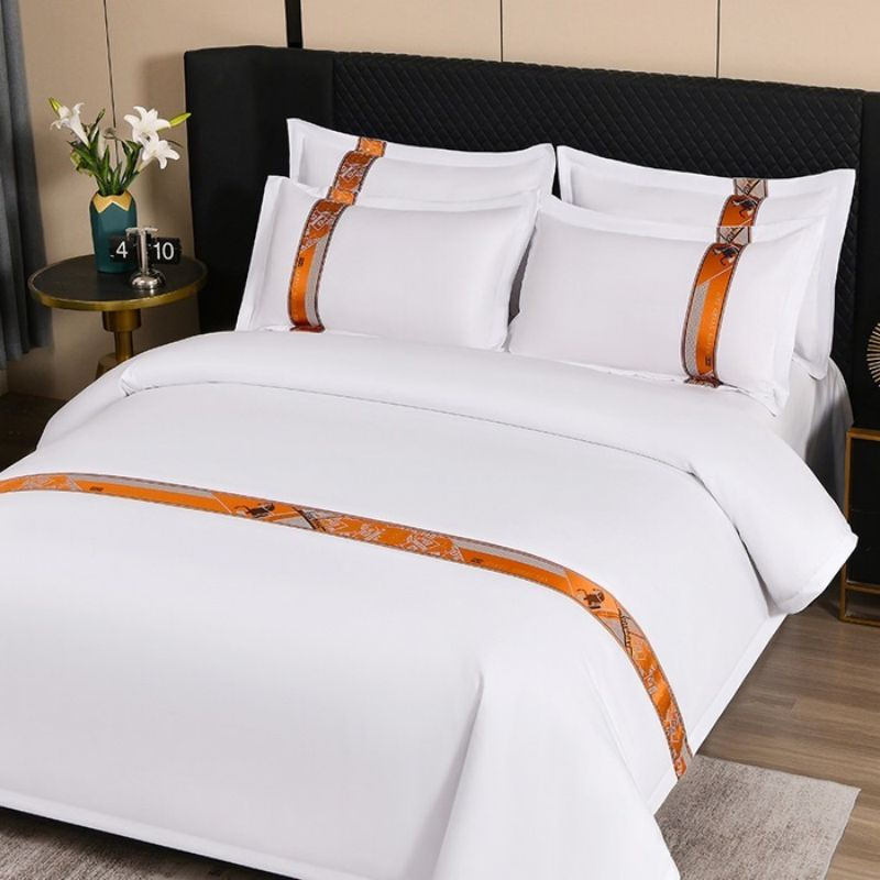 Orange Webbing Bed Quilt Duvet Cover Queen King Hotel Textile Bed Linen Microfiber Bed Set Soft Bed Sheets Custom Size Bedding Set in Stock Wholesale