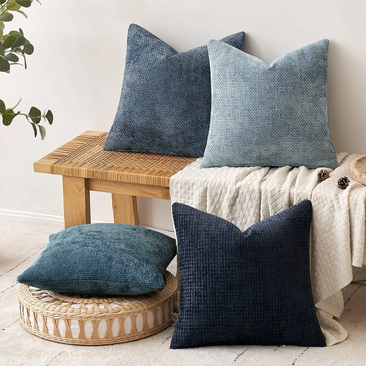 Xinlan Minimalist Chenille Woven Pillow Covers Solid Color Cozy Cushions for Bed Sofa Luxury Textured Throw Pillows Decor