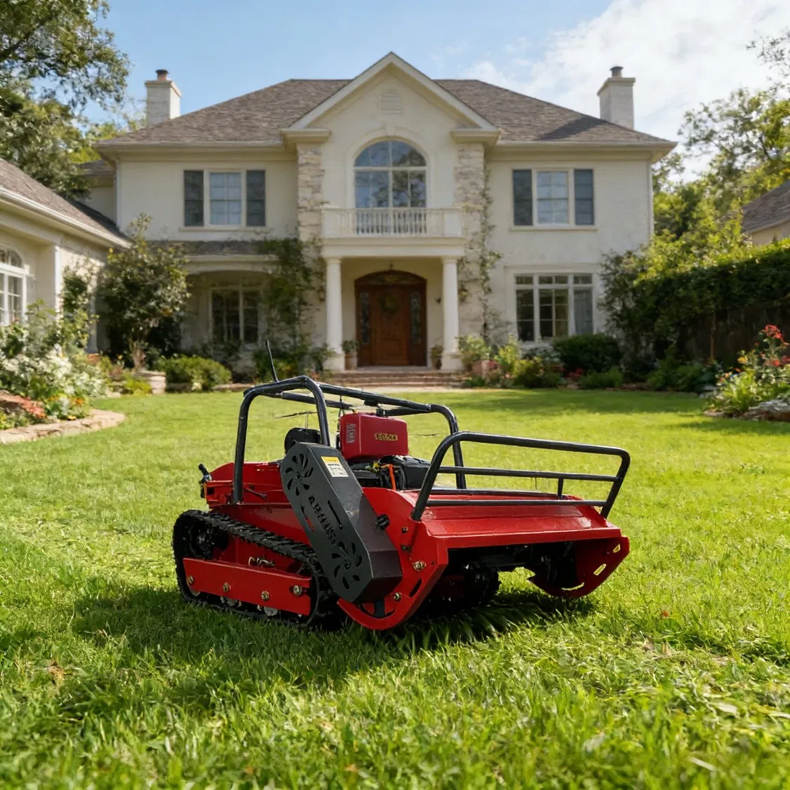Large Scale Mowing Robotic Remote-Controlled Lawn Mower with 100cm Mowing Capacity, Equipped with Powerful Koop192f 8.6kw Diesel Engine and Electric Start.