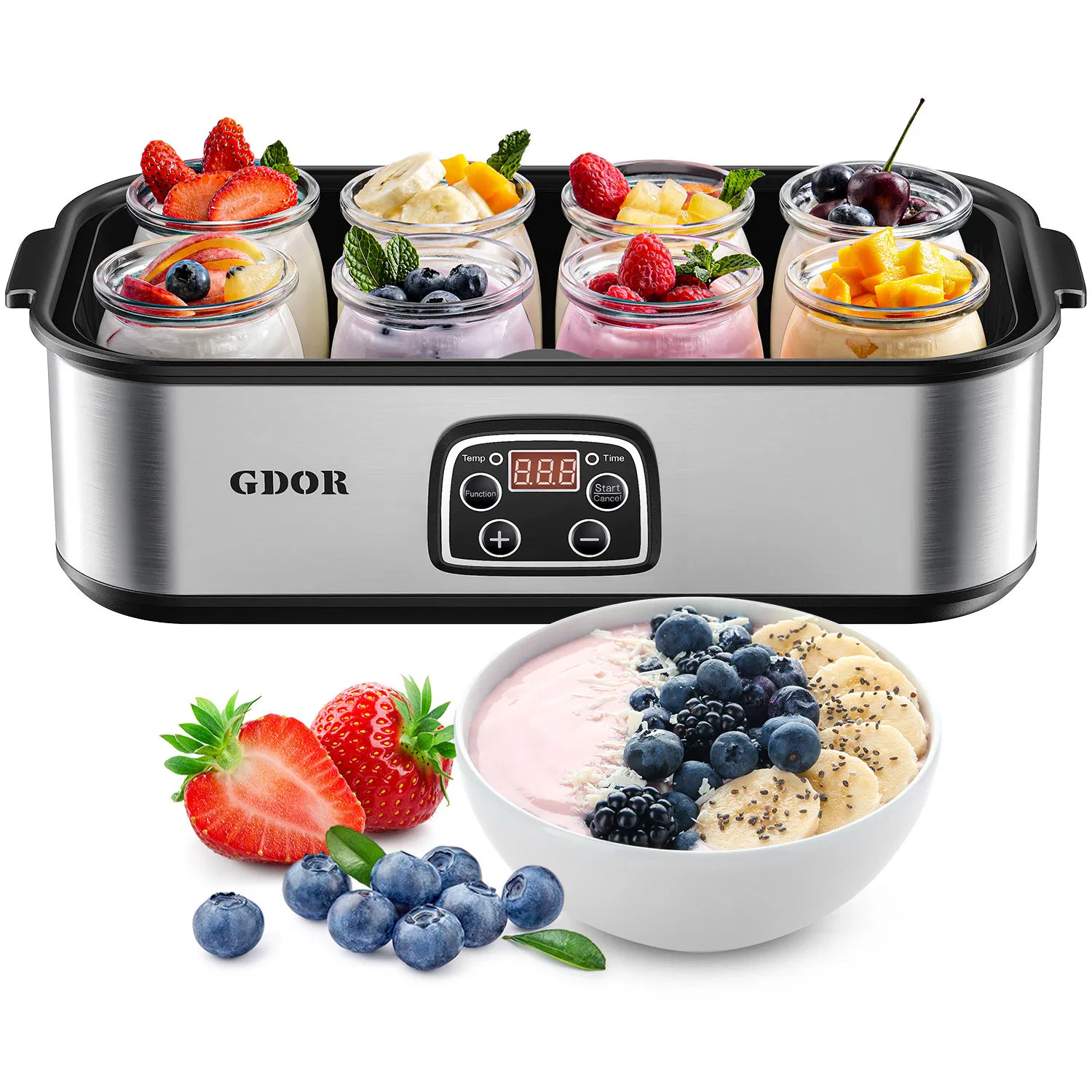 Stainless Steel Design Automatic Yogurt Maker 8 Glass Jar Multi-Function Yogurt Machine for Home Use