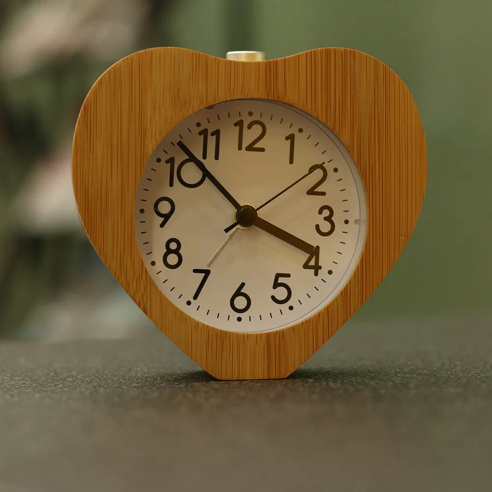 Natural Bamboo Heart Shape Mute Scan Quartz Alarm Clock