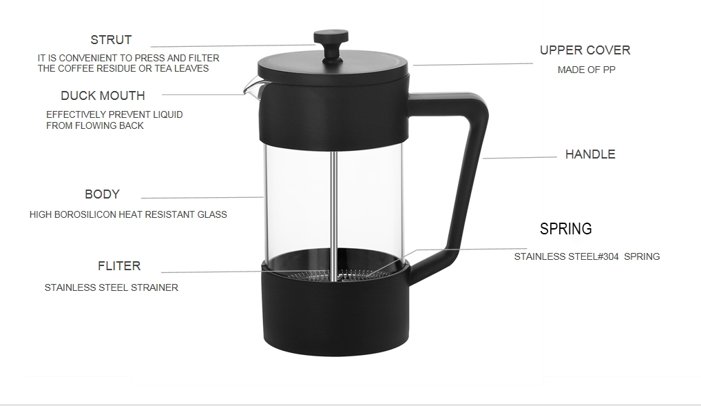 Glass Plastic French Coffee Press Maker 350ml Portable French Coffee Press Coffee Maker with Plunger