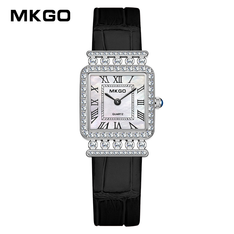 Niche Retro Women's Square Watch Roman Numerals Luxury Diamond-Embedded Quartz Wristwatch