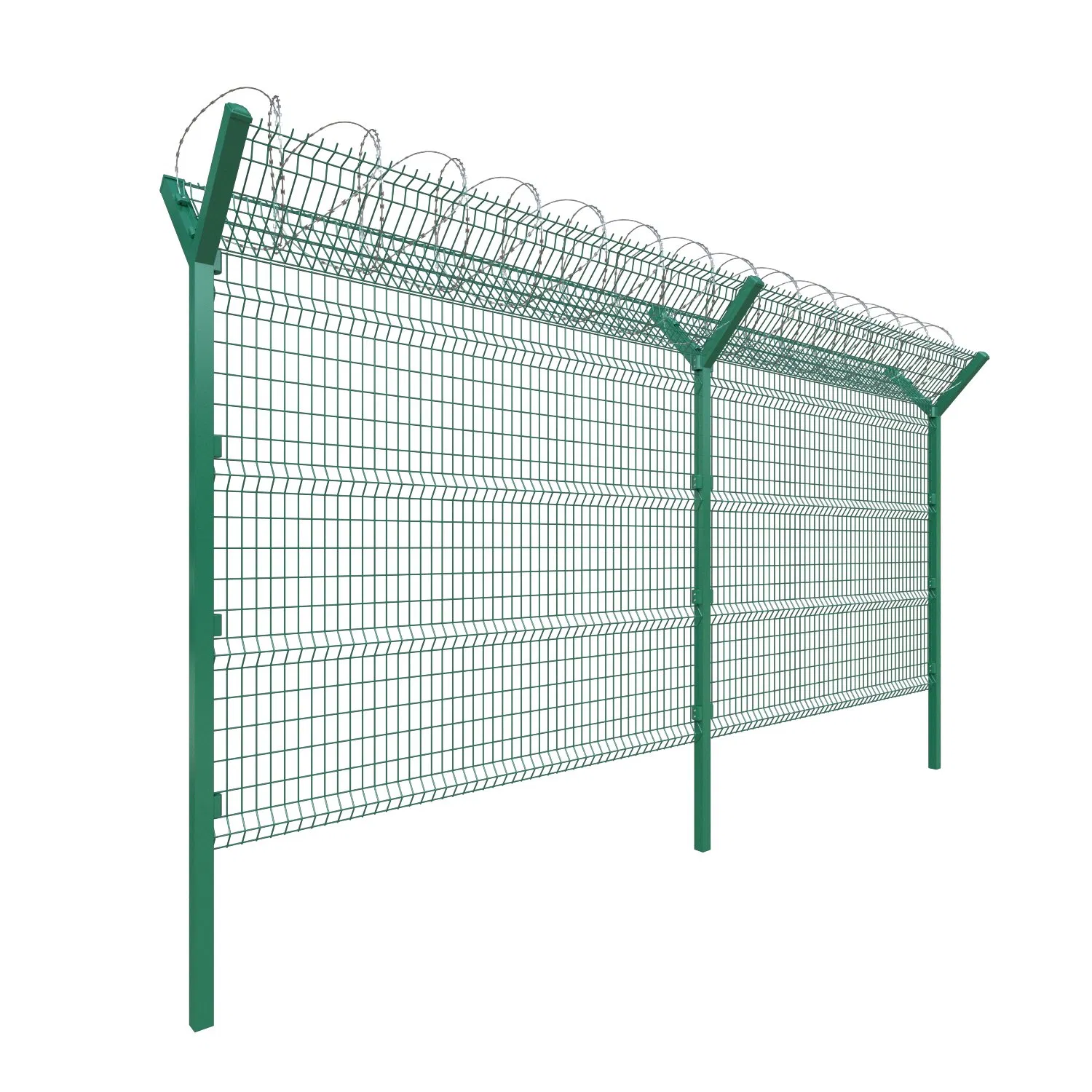 High Quality Powder Coated Welded Wire Mesh Anti Climb Curved Mesh Airport Fencing with Razor Barbed Wire