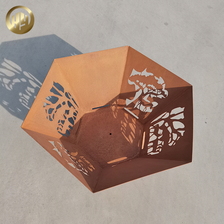 Customized Pattern Metal Wood Burning Hexagon Fire Pit Heater
