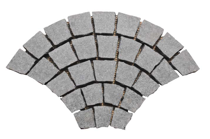 Fan Shaped Chinese Granite Walkway Road Pavers Cobble Pavers Grey Cube Stone