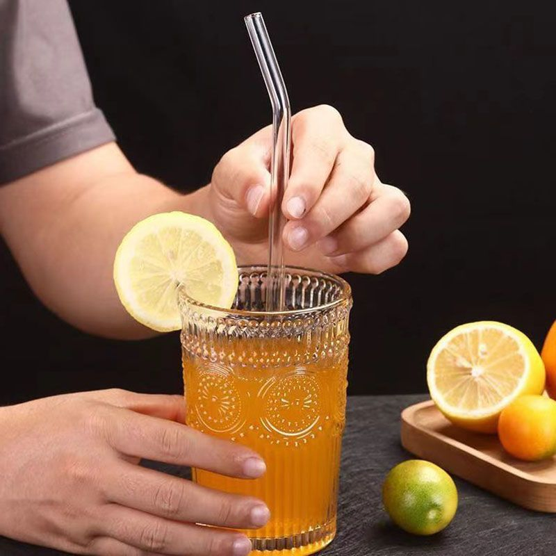 Eco Friendly Reusable Borosilicate Clear Bent Glass Drinking Straw