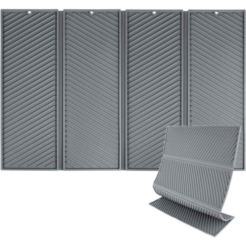 Houseware Foldable Anti-Skid Silicone Dish Drying Mat Heat Insulation Pad for Kitchen Counter