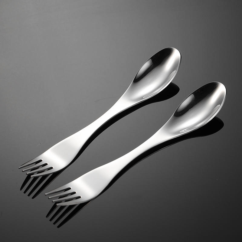 High Quality Restaurant 304 Stainless Steel Fork Spoon Integrated Double-Headed Flatware Camping Portable Spoon Fork Gift