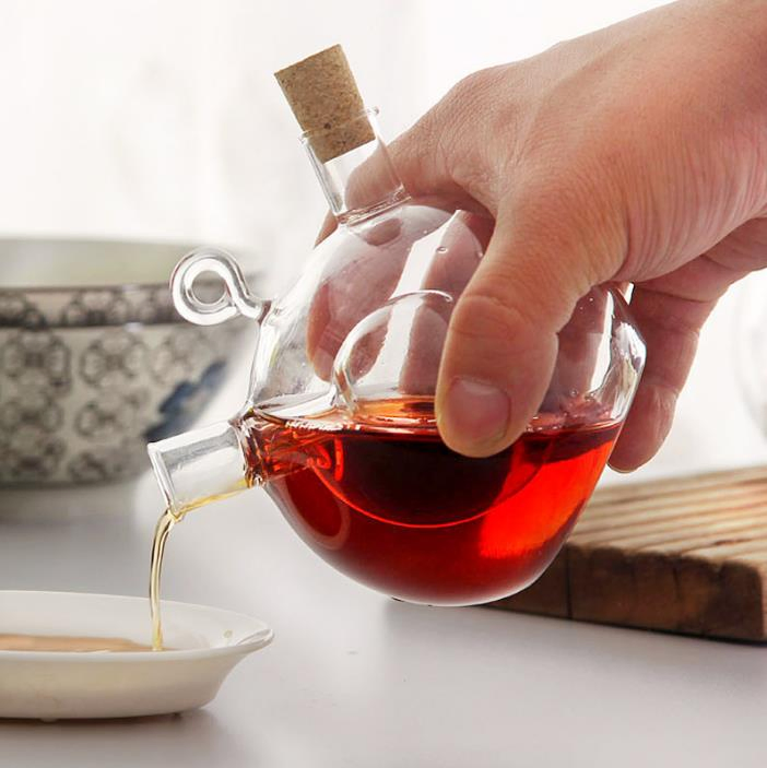 New Style Round Kitchen Oil Pot Customized Logo High Borosilicate Glass Oilcan with Multifunction Double Pot 2 Outlet Oil Pot