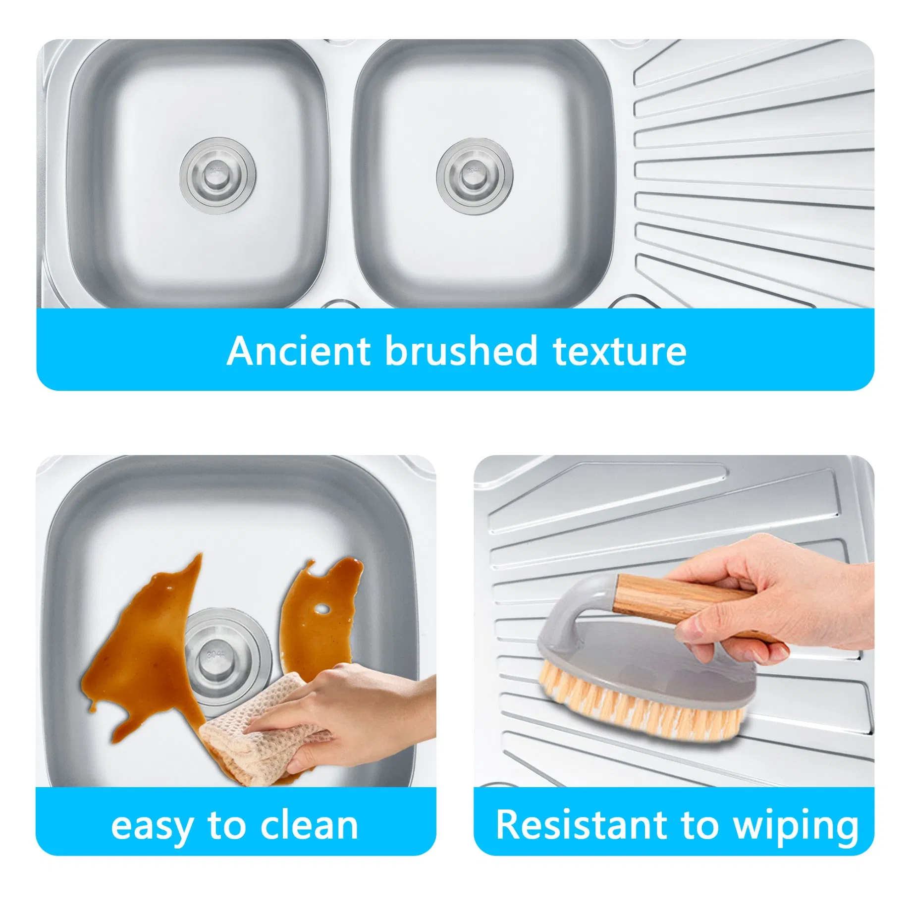 Modern Design and Polishing of Commercial Double Bowl Stainless Steel Kitchen Sink