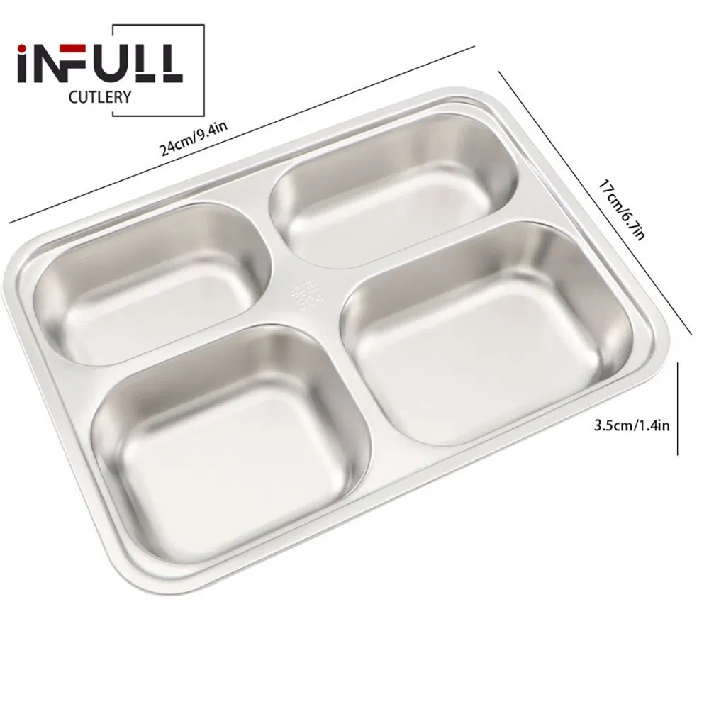 Stainless Steel Dinner Dishes School Fast Food Canteen Divided Dinner Mess Plates