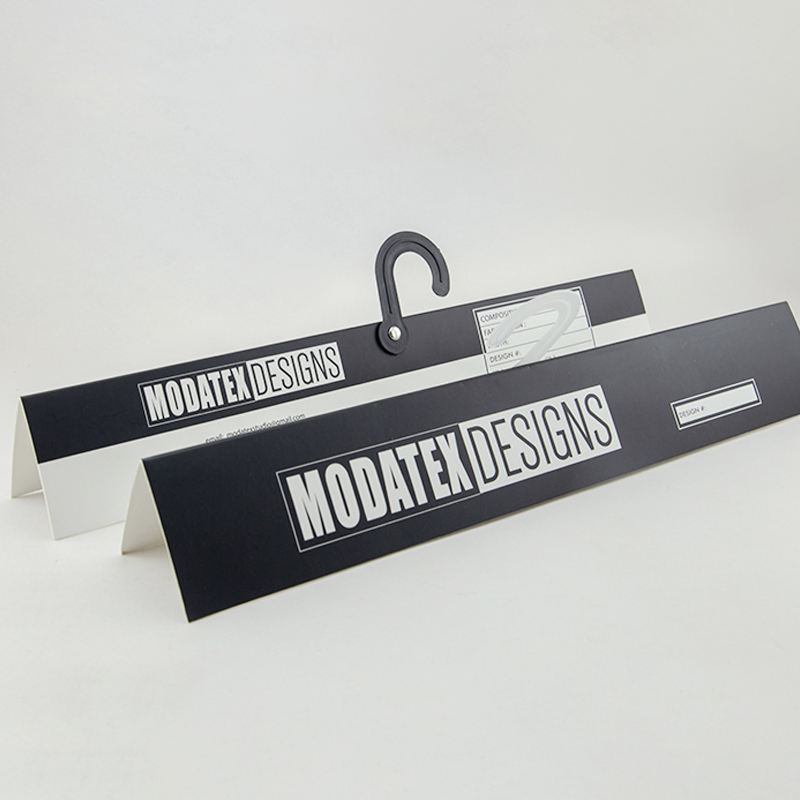 Print Black White Fabric Holding Sample Display Paper Hanger with Plastic Hook