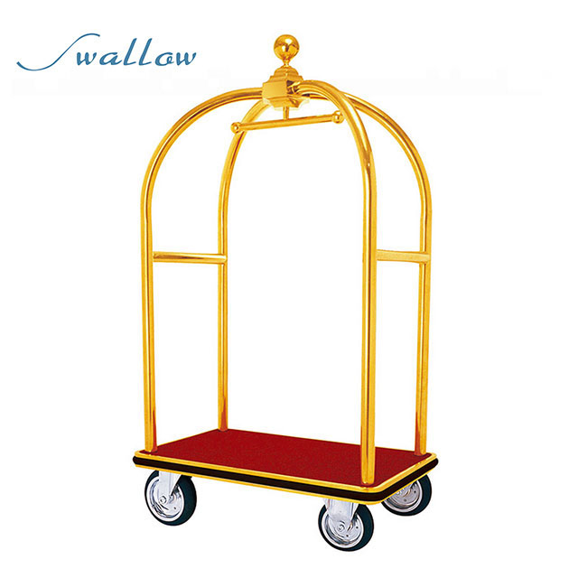 Stainless Steel Hotel Luggage Trolley, 201 Stainless Steel Bellman Baggage Cart for Hotel