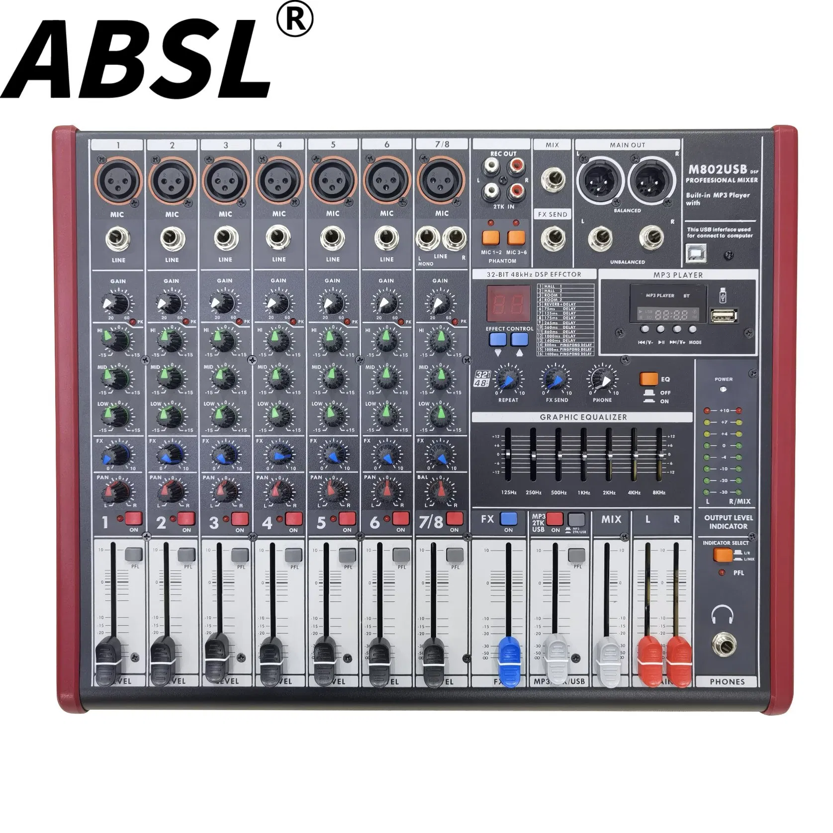 8-Channel USB Sound Mixing Console Professional Audio Mixer with 48V Phantom Power