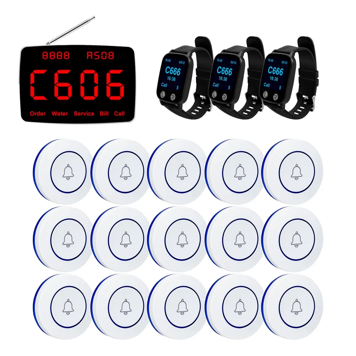 3 Watch 15-Button Guest Paging System for Service Venues