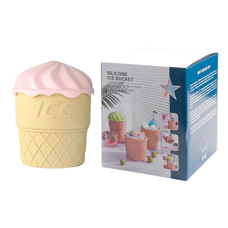 Portable Ice Cube Maker 2 in 1 Frozen Silicone Ice Bucket with Lid for Frozen Cocktail, Beverages