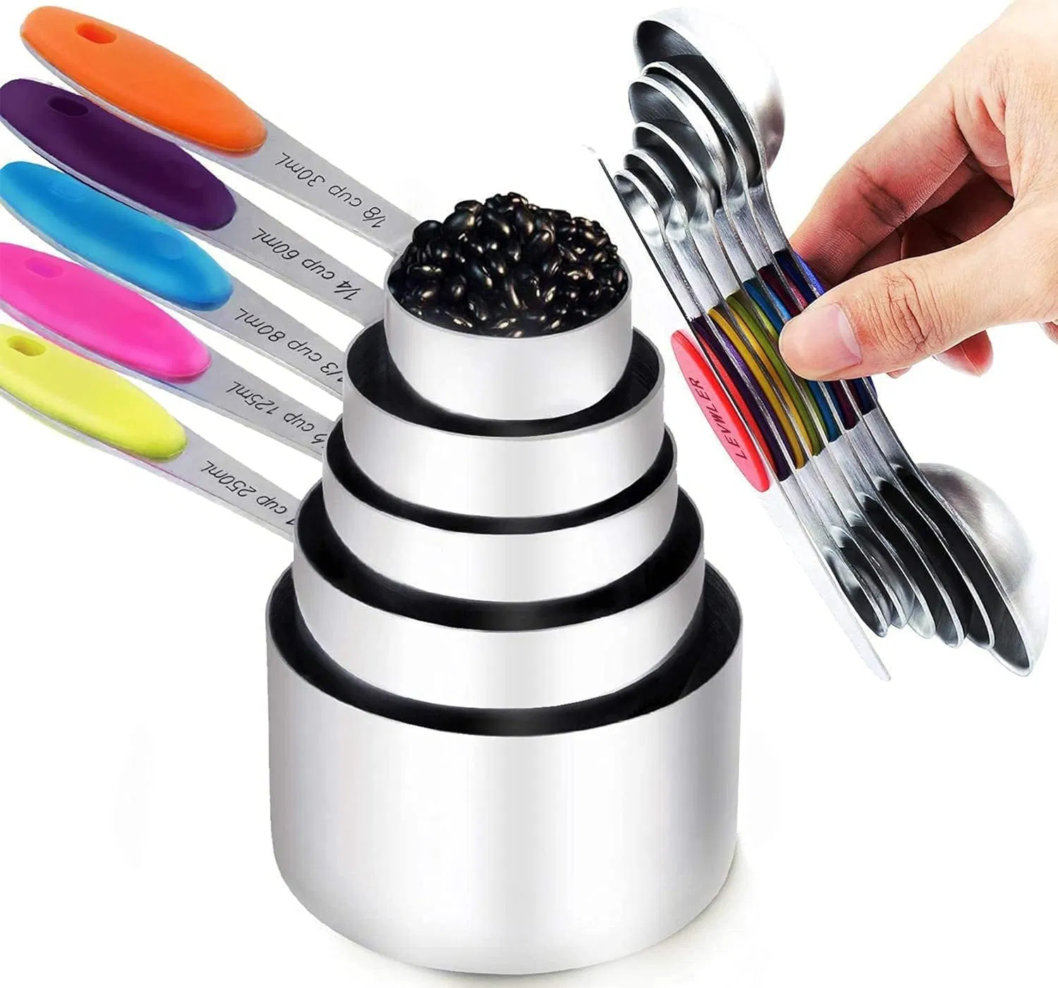 Measuring Cups and Magnetic Measuring Spoons Set, Stainless Steel Measuring Cups
