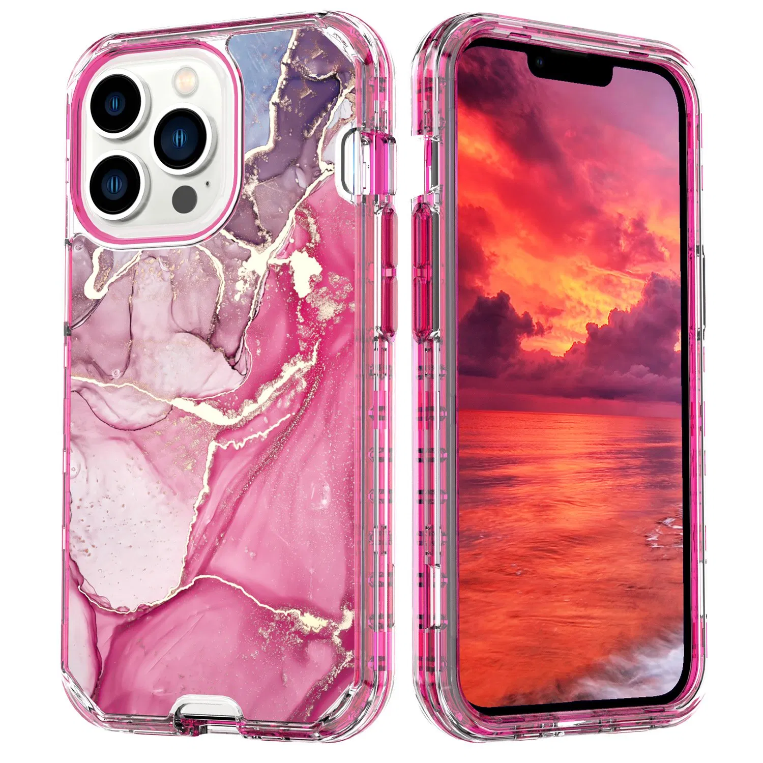3 in 1 Shockproof Protection for iPhone 16 PRO Max 15 Plus 14 13 12 Plus Marble Phone Cases with Full Protection Phone Cover
