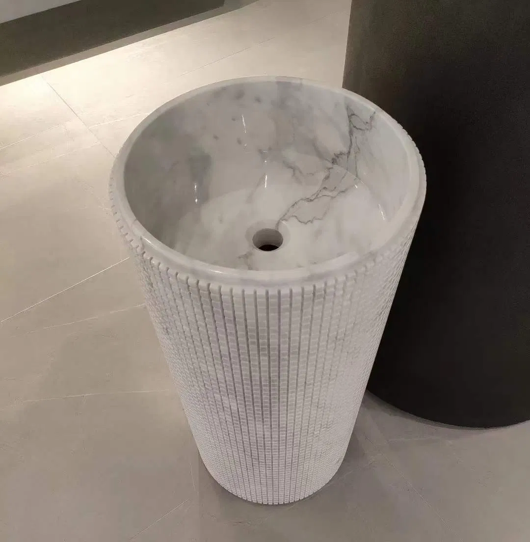 Modern Design Indoor Hotel Home Decoration Customized Size White Marble Sink with Pedestal