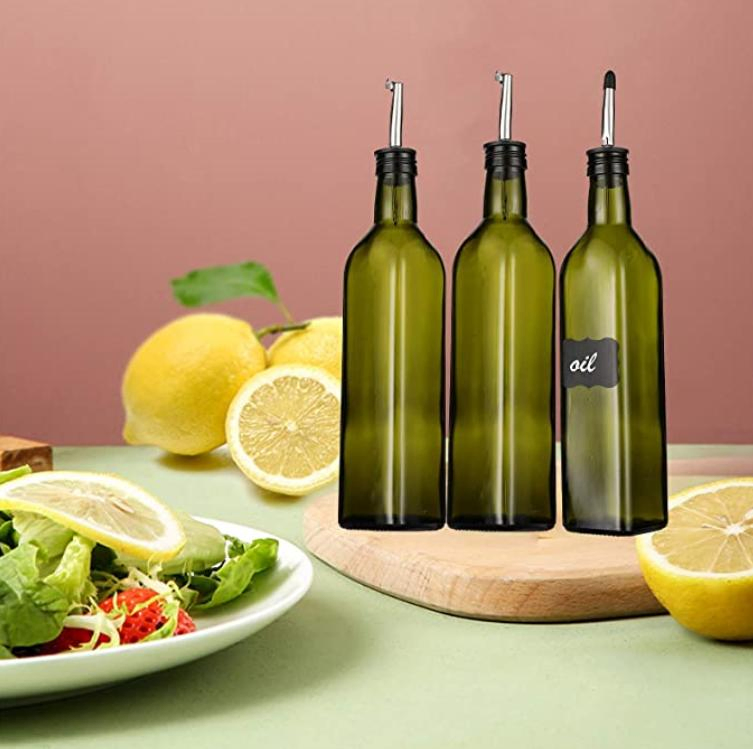Olive Oil Bottle Square Glass Camellia Oil Bottle Dark Green Oil Bottle