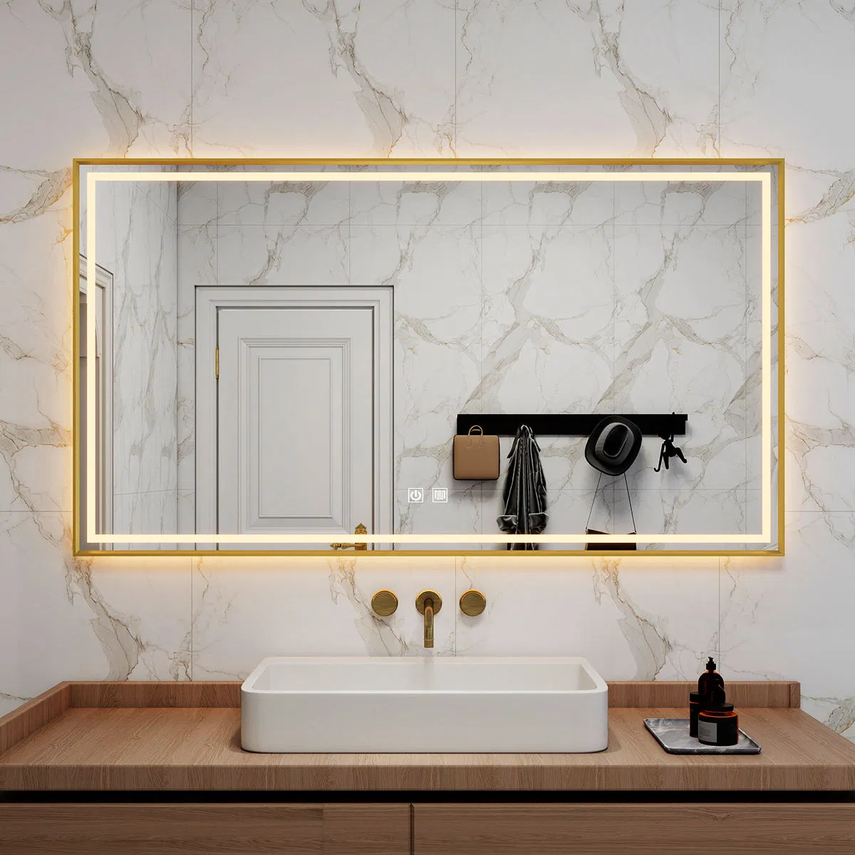 Square Aluminum Alloy Frame Touch Screen Intelligent LED Mirror, Bath Mirror, Washbasin Defogging Mirror