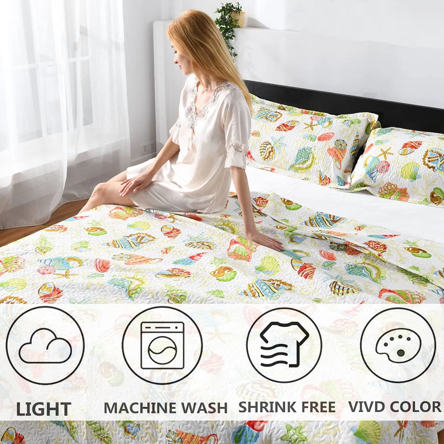 3-Piece Colorful Seashell Lightweight Bedding Set