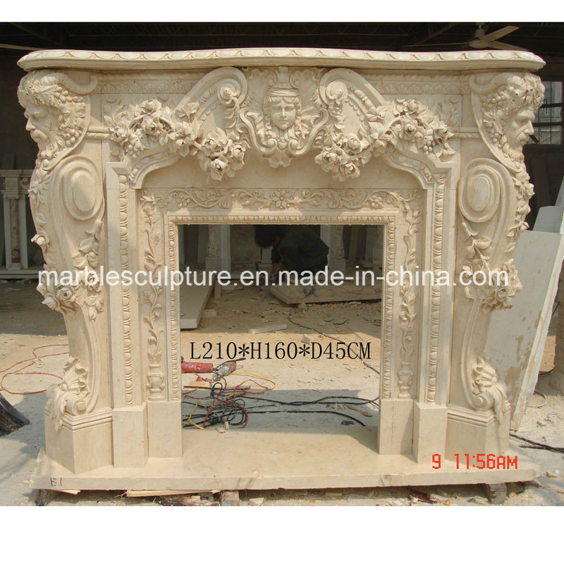 Custom Natural Stone Mantel Statue Surface Carved Marble Fireplace Surround Flowers (SY-MF196)