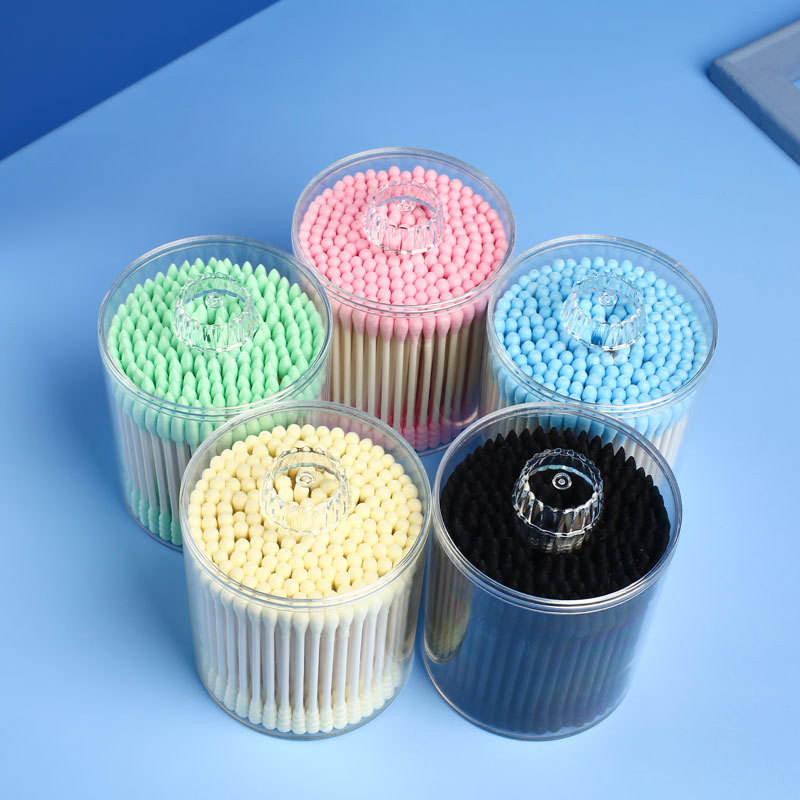 a Box of 20o Colored Cotton Swabs in a Highly Transparent Box.