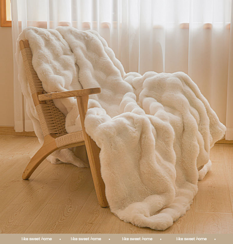 Luxurious Rabbit Fur Plush Milk Velvet Home Blanket for Winter
