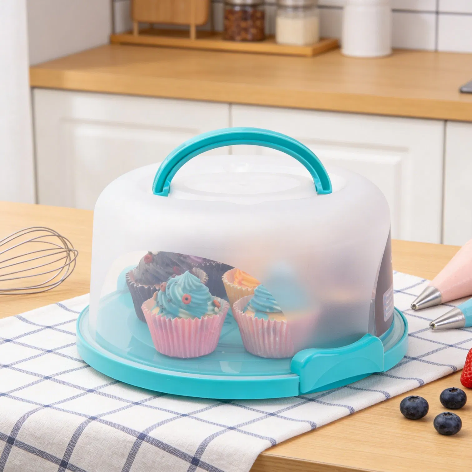 BPA Free 10 Inch Ortable Cake Carrier with Lid and Handle Clear Lid Cupcake Storage Tray Outdoor Sturdy Food Container