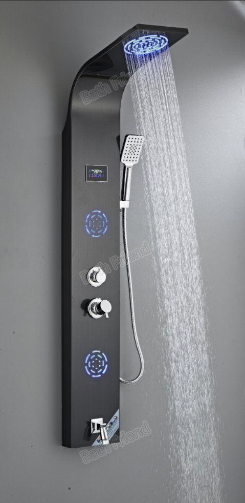 Bathroom SS304 Shower System Shower Panel with Platform Storage Black Color