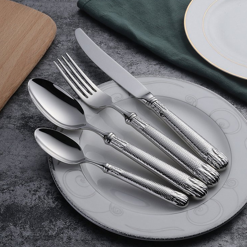 Forged Hollow Handle Stainless Steel Silver Cutlery Luxury Silverware Wedding Cutlery Set