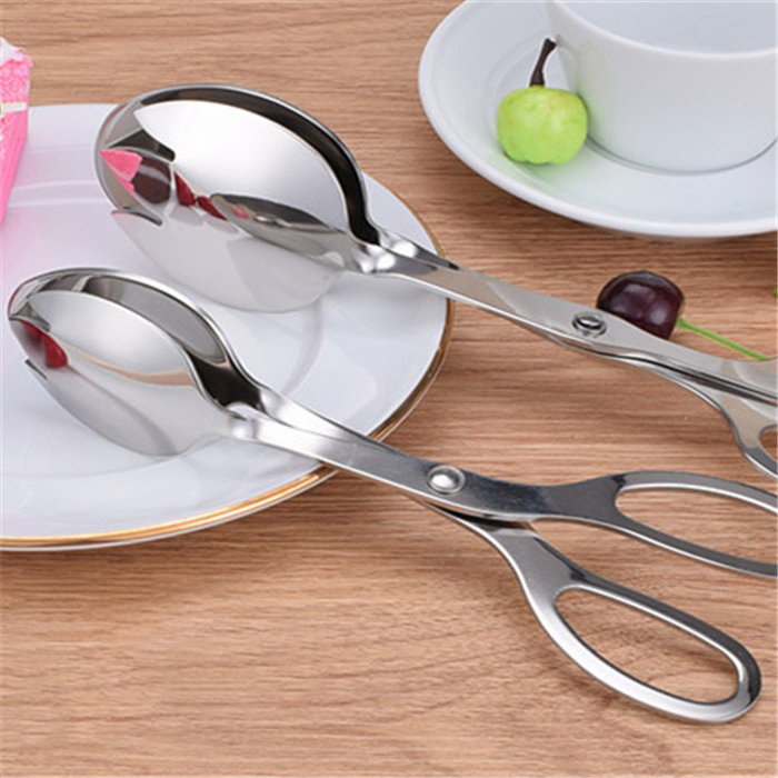 Factory Stainless Steel Hotel Cafeteria Food Scissors Style Salad Tong Dessert Cake Clip 8/10 Inch