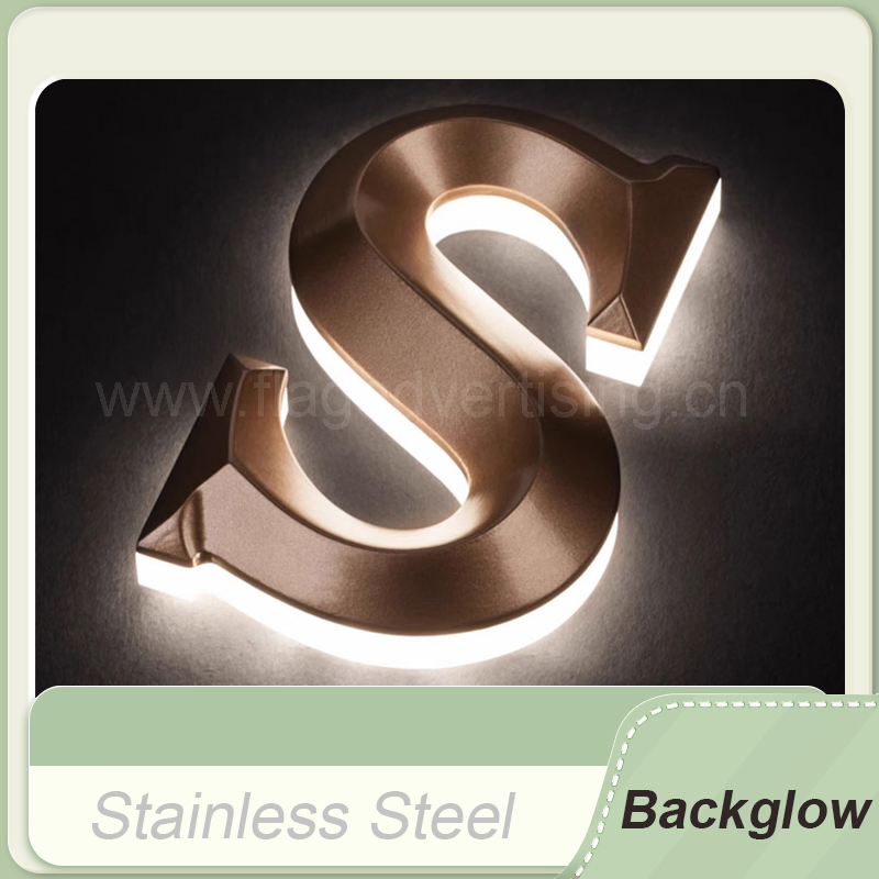 Stainless Steel Fabricated Back Halo Illuminated 3D Letters Custom LED Signage