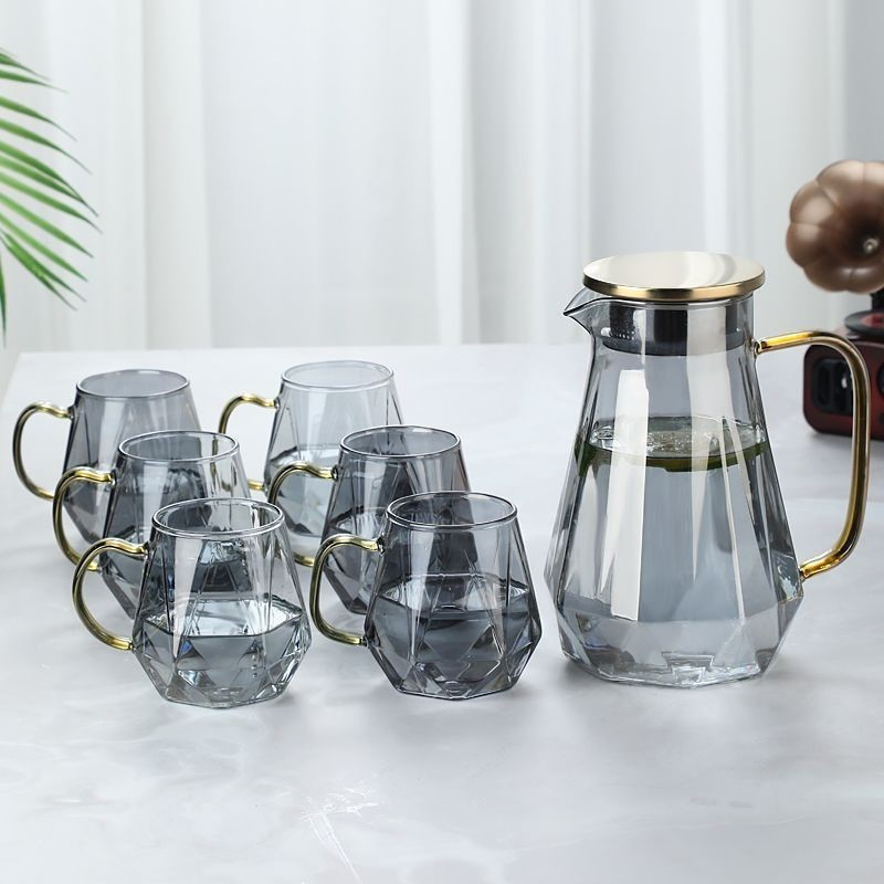 1500ml Hot Selling High Quality Crystal Glass Water Pitcher Set with Stainless Steel Lid
