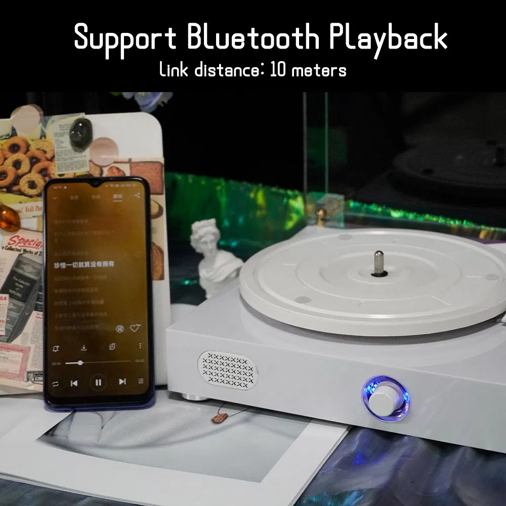 Custom Laser Engraving Logo Acrylic Colorful Turntable Vinyl Record Player with Built in Bluetooth 5.0+ Music Speaker