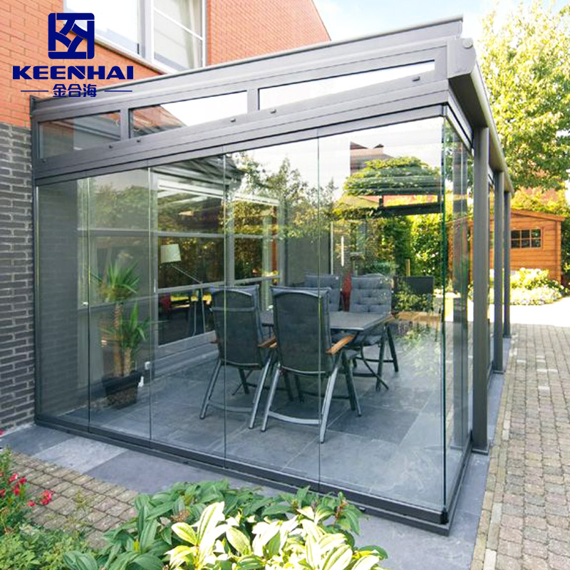 Back Yard Outdoor Commercial Aluminum Glass Sun Room Lean to Wall Triangle Skylight Gable Roof Sunroom