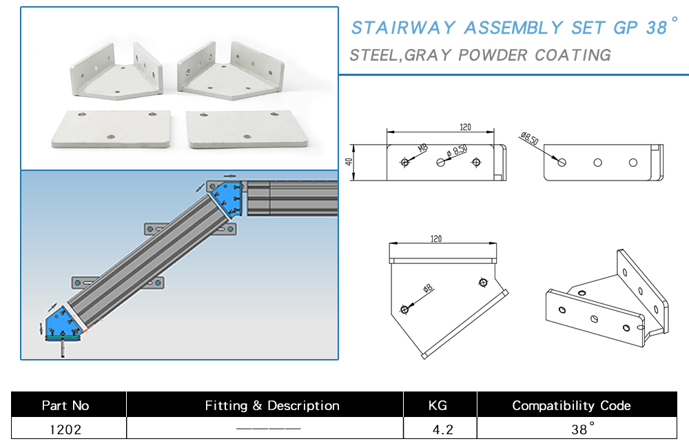 Steel Gp 38 Degree Stairway Assembly Set for Stairway and Platform System