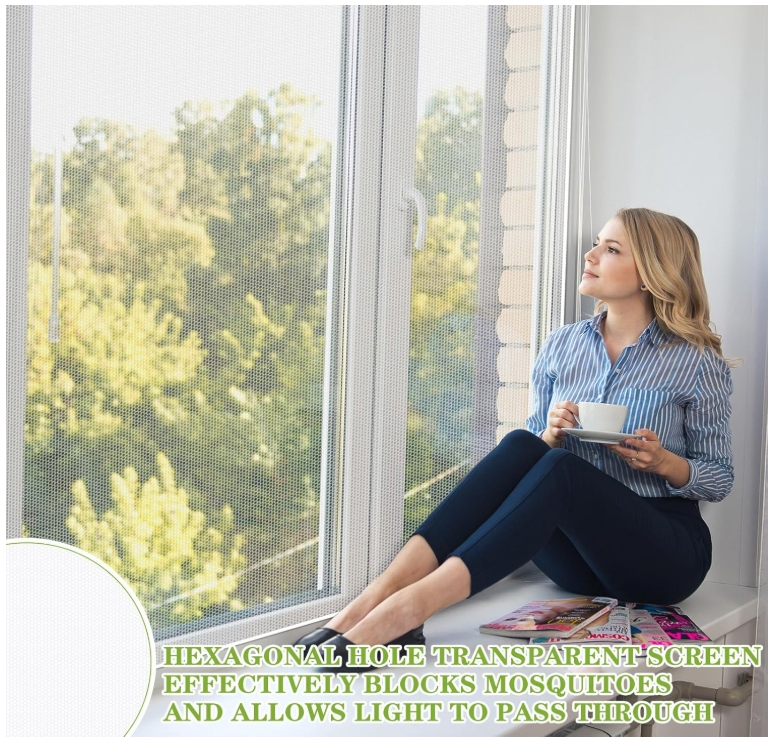 DIY Self Adhesive Window Screen Kit Cuttable Invisible Screen Mesh with Adhesive Straps Reusable Mesh