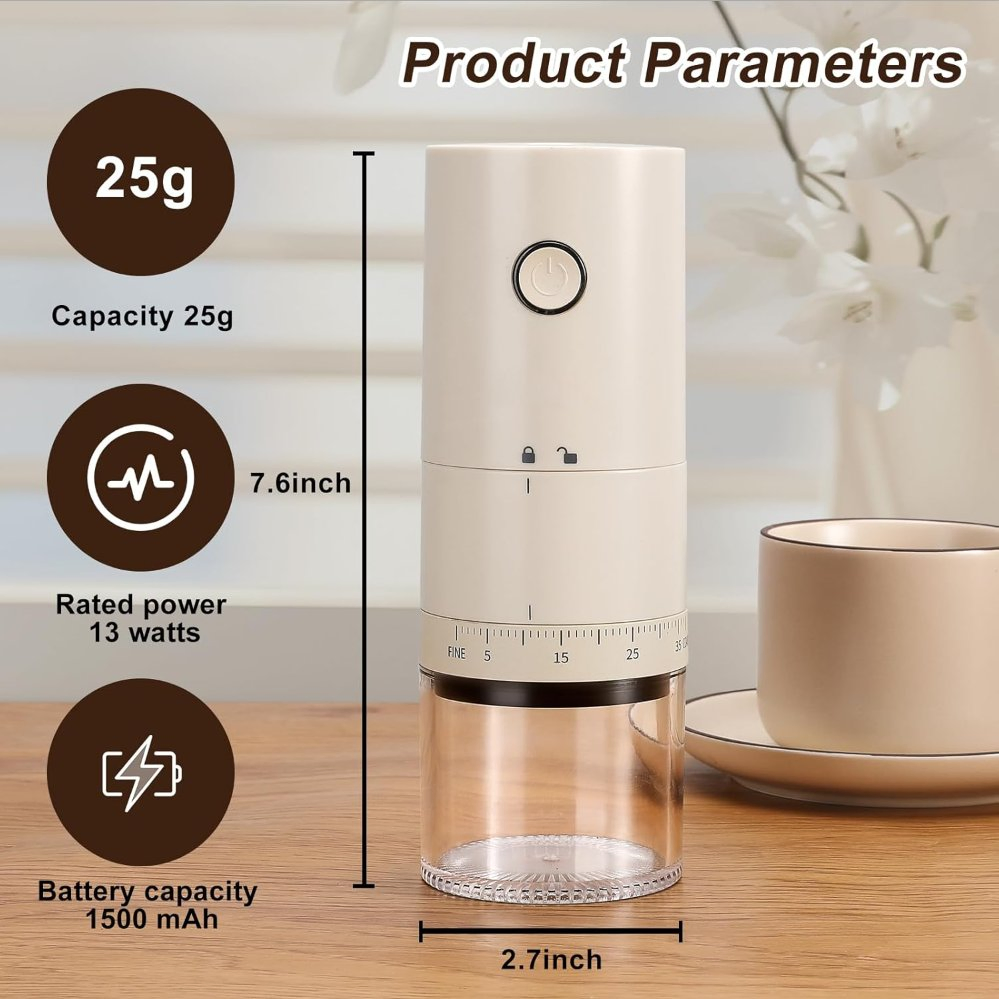 2025 New 38 Levels Adjustment Mini Coffee Bean Grinding Machine USB Rechargeable Portable Electric Coffee Grinder for Espresso