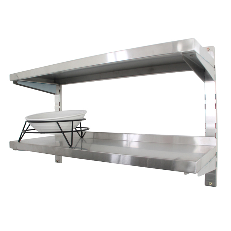 Factory Commercial Catering Restaurant Hotel Kitchen Adjust Stainless Steel Wall Shelf Mounted with Adjustable Two Layers Hanging Shelves Rack