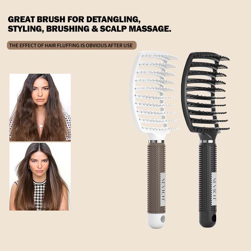 Hair Volume Brush Wholesale Custom Logo Durable Bristles Comfortable Grip Curved Hair Massage Brush