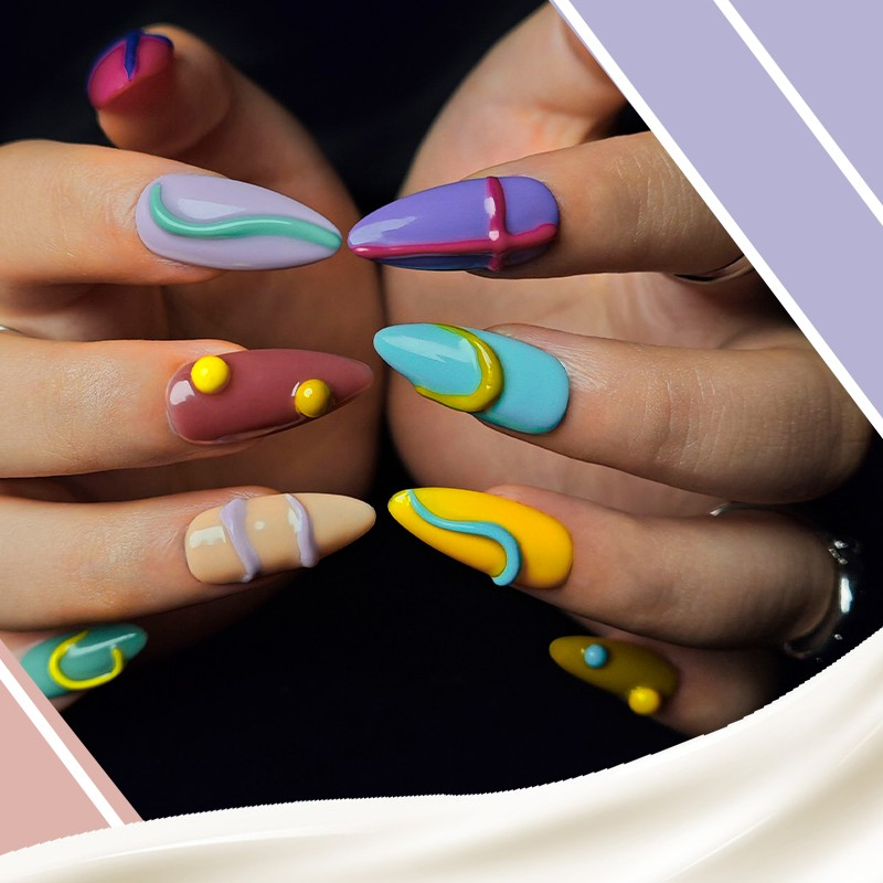 Vibrant 3D Gel Nail Art Kit with Abstract Designs for Creative Manicure Styles Wholesale