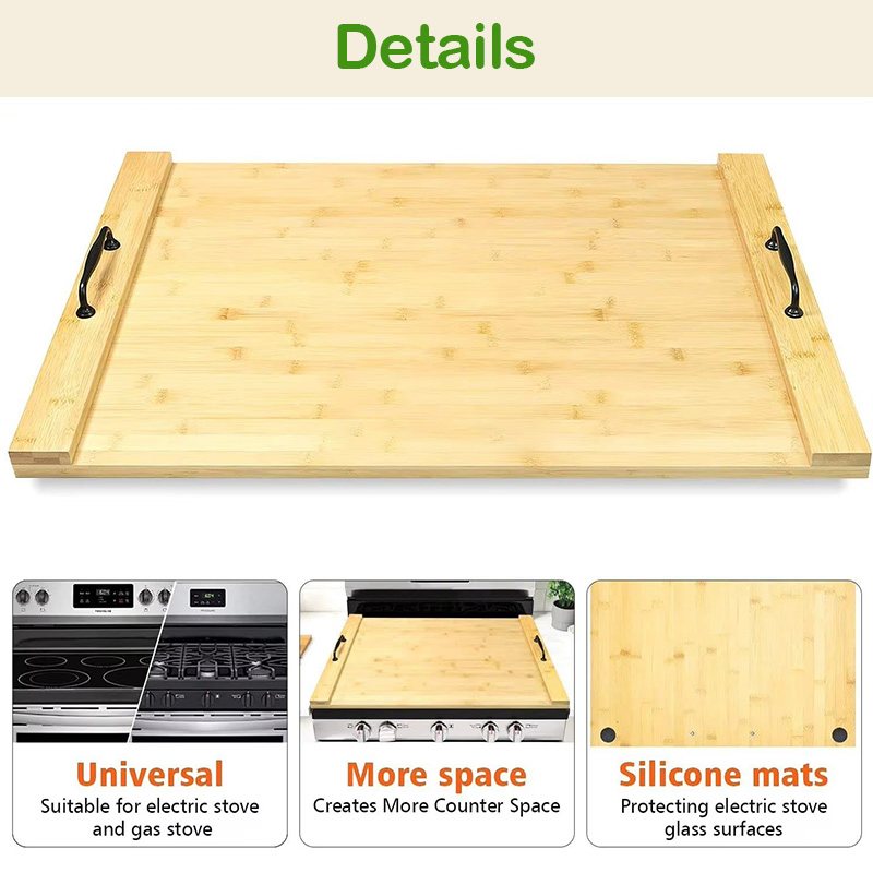 Bamboo Wood Noodle Board Chopping Cutting Board with Handles for Electric & Gas Stovetop Cover